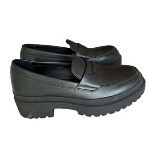 Patina Black 100% Leather Chunky platform Penny Loafers, NEW No Box Women Size 7
